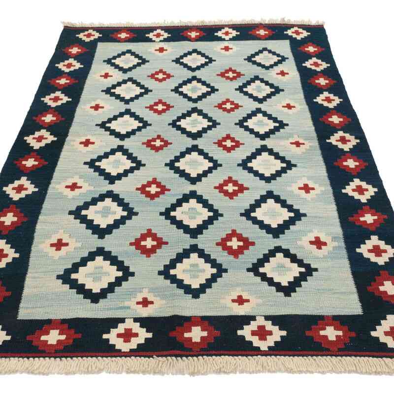 Azul claro, Azul Oscuro Nueva Alfombra Turca Kilim - 125 cm x 187 cm - K0033786