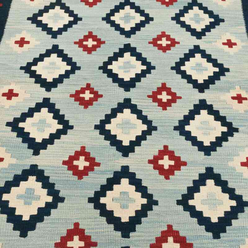 Azul claro, Azul Oscuro Nueva Alfombra Turca Kilim - 125 cm x 187 cm - K0033786