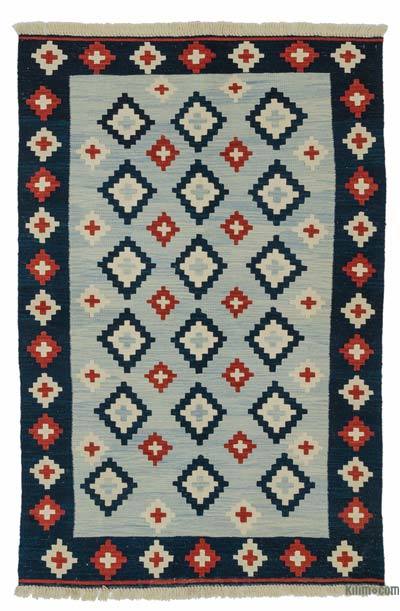 Açık Mavi, Lacivert Yeni Kök Boya El Dokuma Kilim - 125 cm x 187 cm