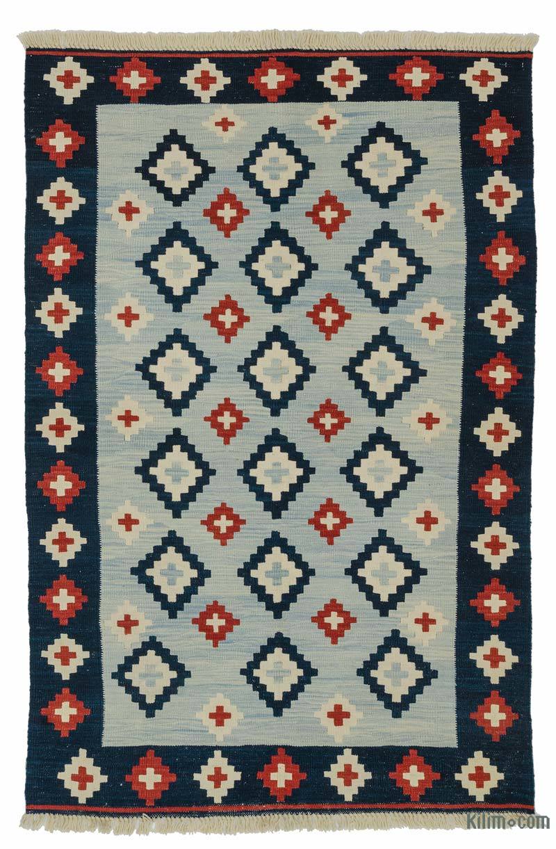 Azul claro, Azul Oscuro Nueva Alfombra Turca Kilim - 125 cm x 187 cm - K0033786