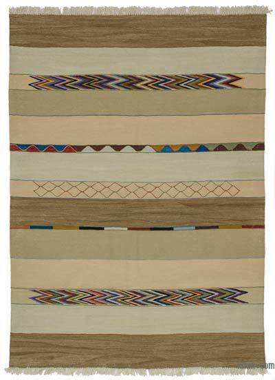 Bej, Kahverengi Yeni Kök Boya El Dokuma Kilim - 152 cm x 211 cm