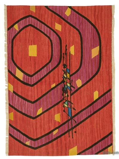 Red New Handwoven Turkish Kilim Rug - 4' 7" x 6' 6" (55 in. x 78 in.)
