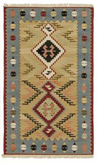 Bej, Açık Mavi Yeni Kök Boya El Dokuma Kilim - 97 cm x 160 cm