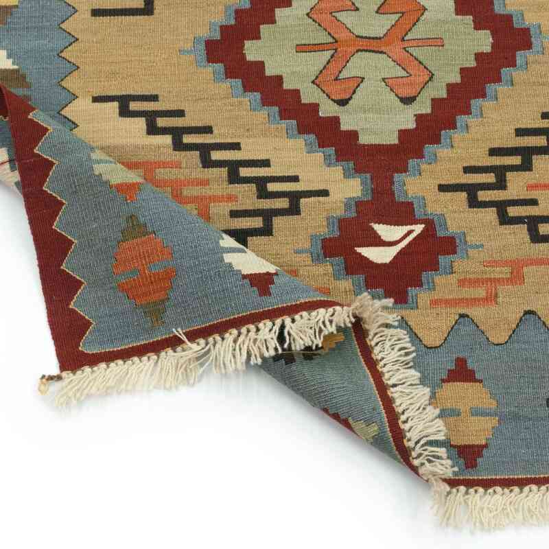 Bej, Açık Mavi Yeni Kök Boya El Dokuma Kilim - 97 cm x 160 cm - K0033831