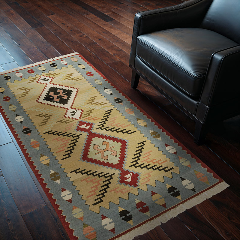 Beige, Blue New Handwoven Turkish Kilim Rug - 3' 2" x 5' 3" (38" x 63") - K0033831