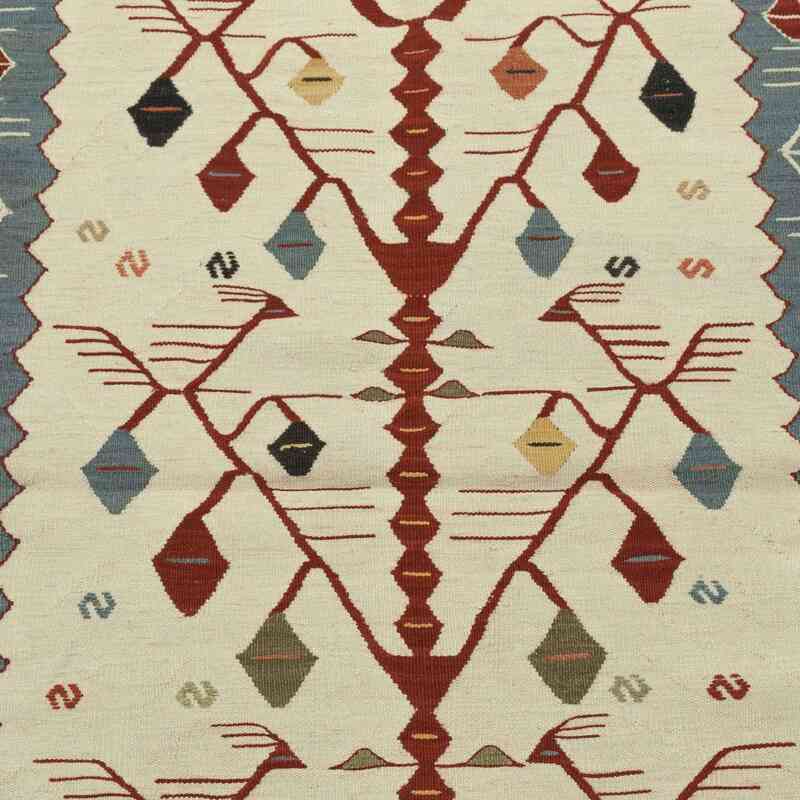 Bej, Açık Mavi Yeni Kök Boya El Dokuma Kilim - K0033832