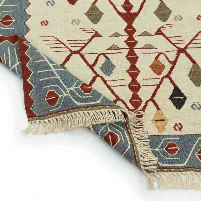 Bej, Açık Mavi Yeni Kök Boya El Dokuma Kilim - K0033832