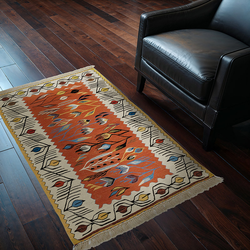 Red, Beige New Handwoven Turkish Kilim Rug - K0033835