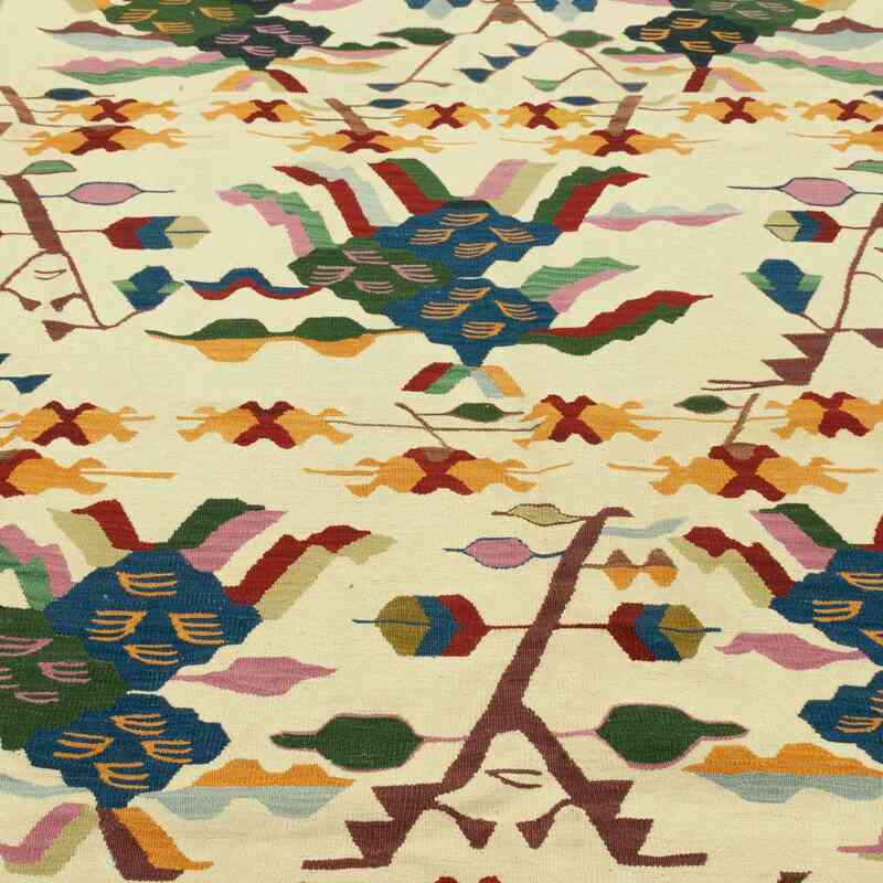 Beige, Azul Oscuro Nueva Alfombra Turca Kilim - K0033845