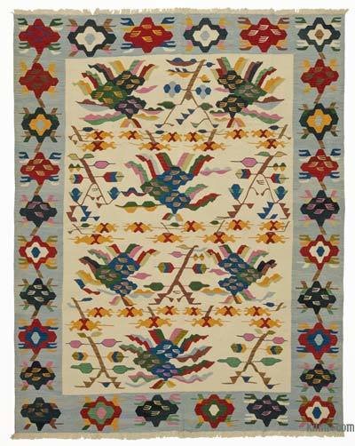 Bej, Lacivert Yeni Kök Boya El Dokuma Kilim