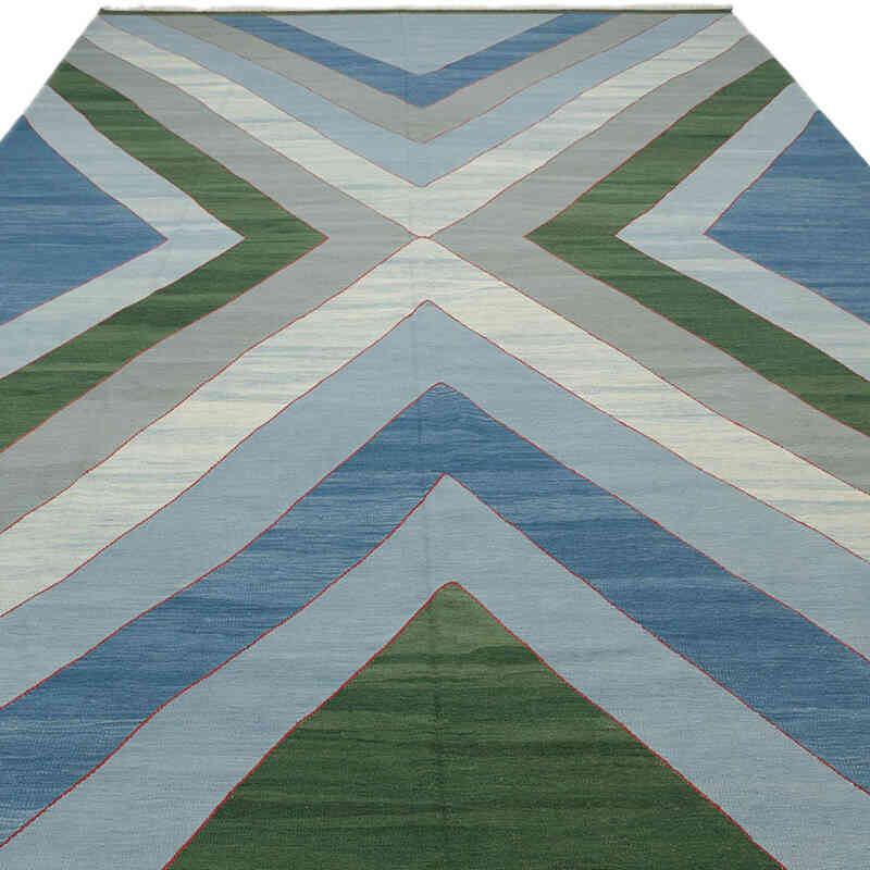 Lacivert, Yeşil Yeni Kök Boya El Dokuma Kilim - K0033971
