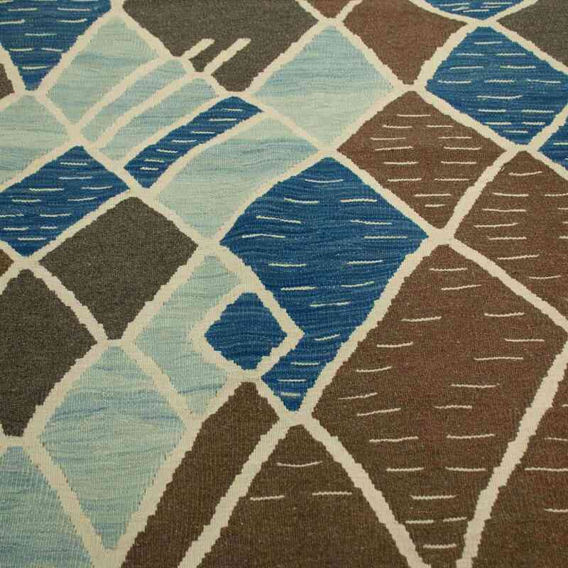 Brown, Blue New Turkish Kilim Rug - K0033973