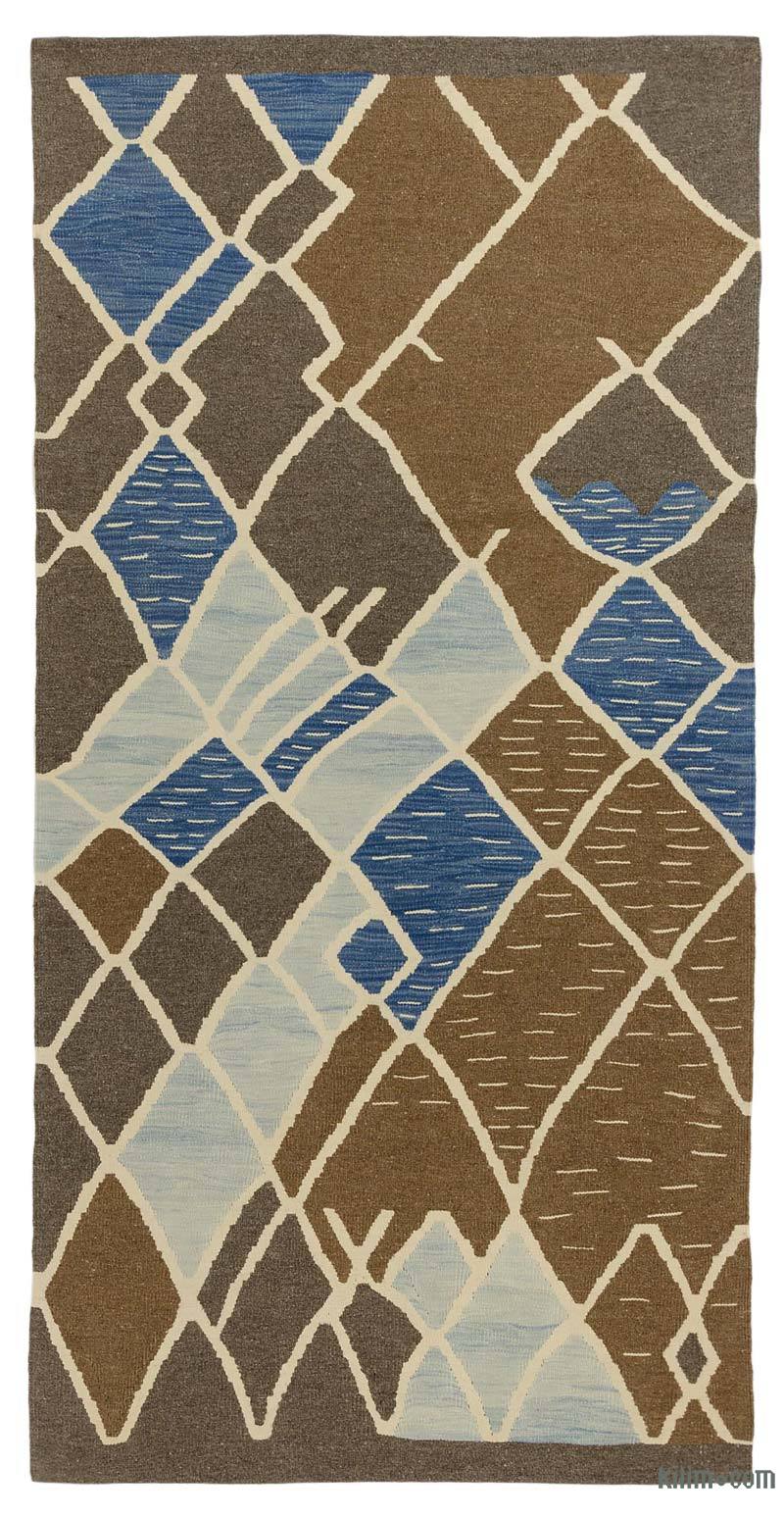 Brown, Blue New Turkish Kilim Rug - K0033973