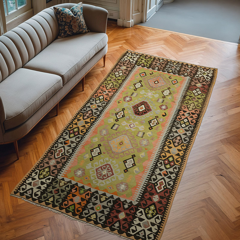 Multicolor Vintage Cal Kilim Rug - 5' 5" x 10' 2" (65" x 122") - K0034040