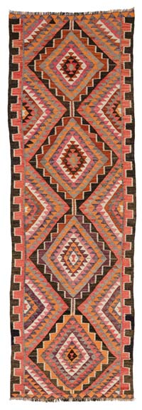 Çok Renkli Vintage Anadolu Kilim Yolluk - 98 cm x 306 cm