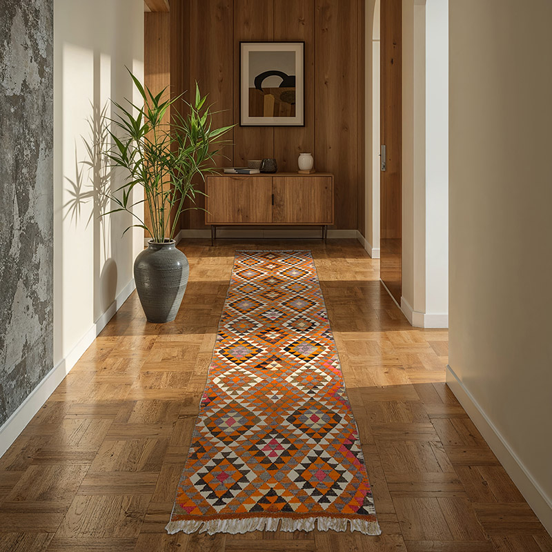 Multicolor Vintage Tribal Kilim Runner - 2' 8" x 9' 6" (32" x 114") - K0034214