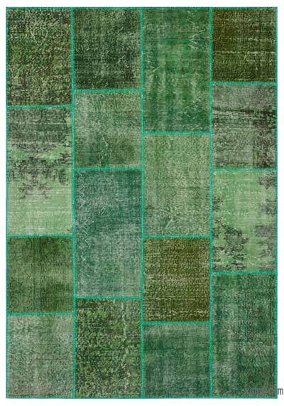 Yeşil Boyalı Patchwork Halı - 160 cm x 230 cm