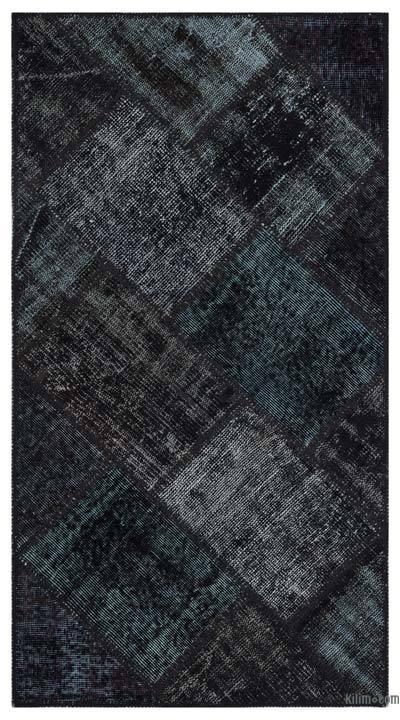 Black Patchwork Hand-Knotted Turkish Rug - 2' 7" x 4' 11" (31 in. x 59 in.)
