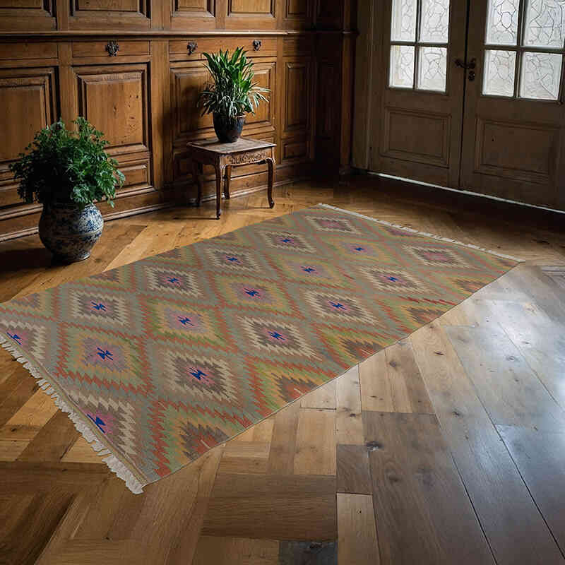 Vintage Afyon Kilim Rug - 5' 3" x 8' 9" (63" x 105") - K0035978