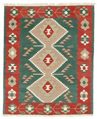 Green, Red New Handwoven Turkish Kilim Rug - 5'  x 6'  (60" x 72")