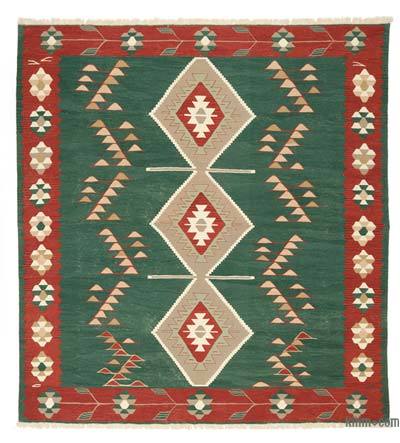 Yeşil, Kırmızı Yeni Kök Boya El Dokuma Kilim - 280 cm x 308 cm