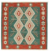 Yeşil, Kırmızı Yeni Kök Boya El Dokuma Kilim - 251 cm x 255 cm