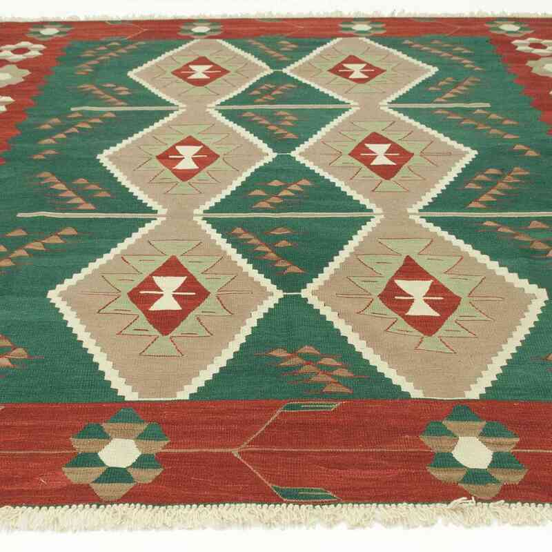 Green, Red New Handwoven Turkish Kilim Rug - 8' 3" x 8' 4" (99" x 100") - K0035985