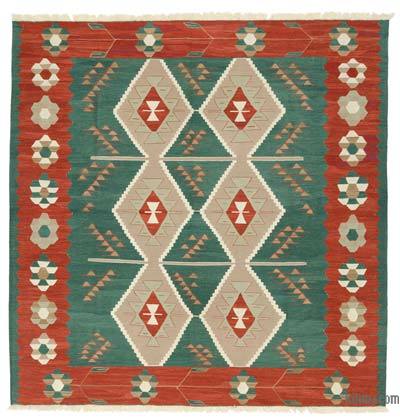 Yeşil, Kırmızı Yeni Kök Boya El Dokuma Kilim - 251 cm x 255 cm