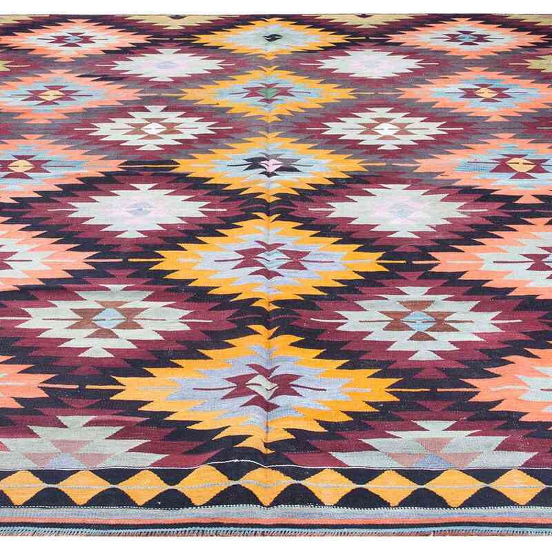 Multicolor Vintage Afyon Kilim Rug - 6' 7" x 8' 2" (79" x 98") - K0036231