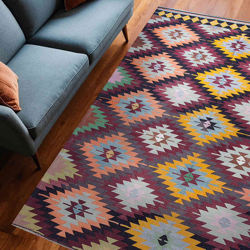 Multicolor Vintage Afyon Kilim Rug - 6' 7" x 8' 2" (79" x 98") - K0036231