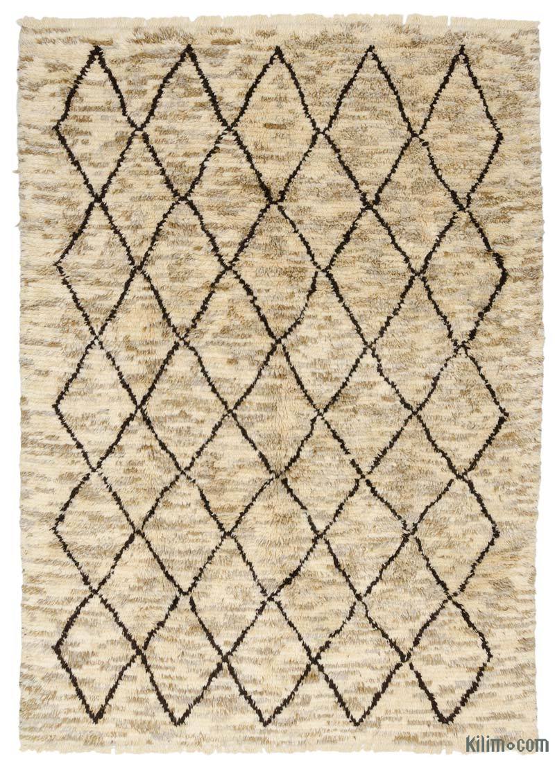 Bej, Kahverengi Yeni Fas Stili El Dokuma Tulu - 230 cm x 315 cm - K0036290