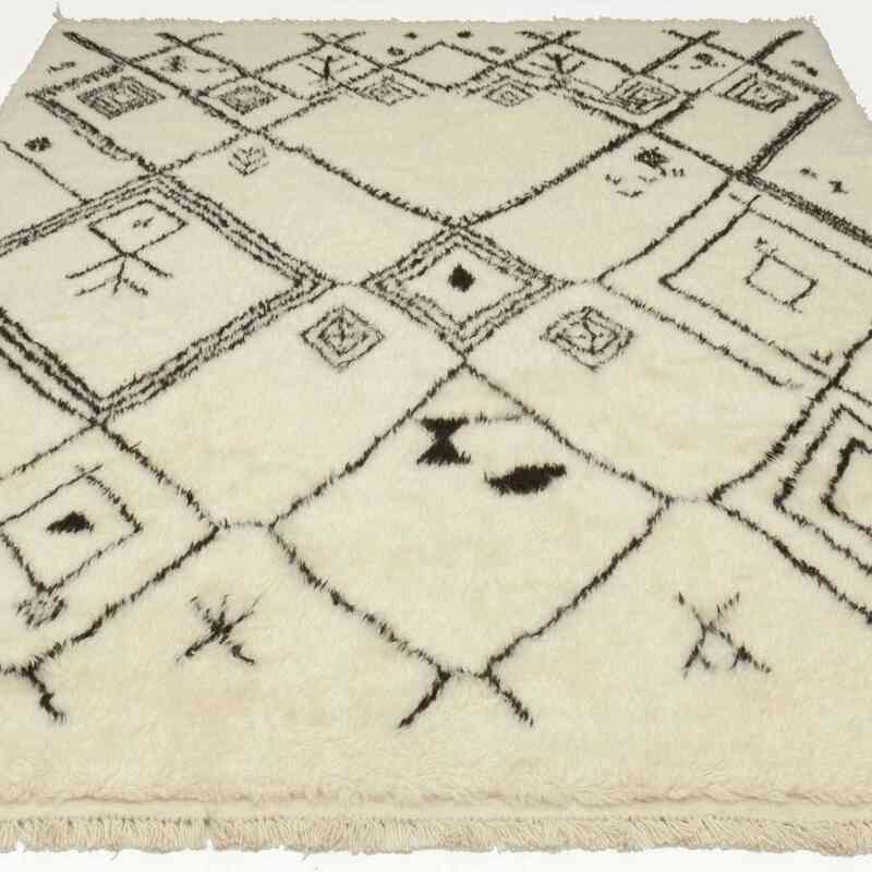 Beige, Brown New Moroccan Style Hand-Knotted Tulu Rug - 7' 2" x 10' 6" (86" x 126") - K0036291