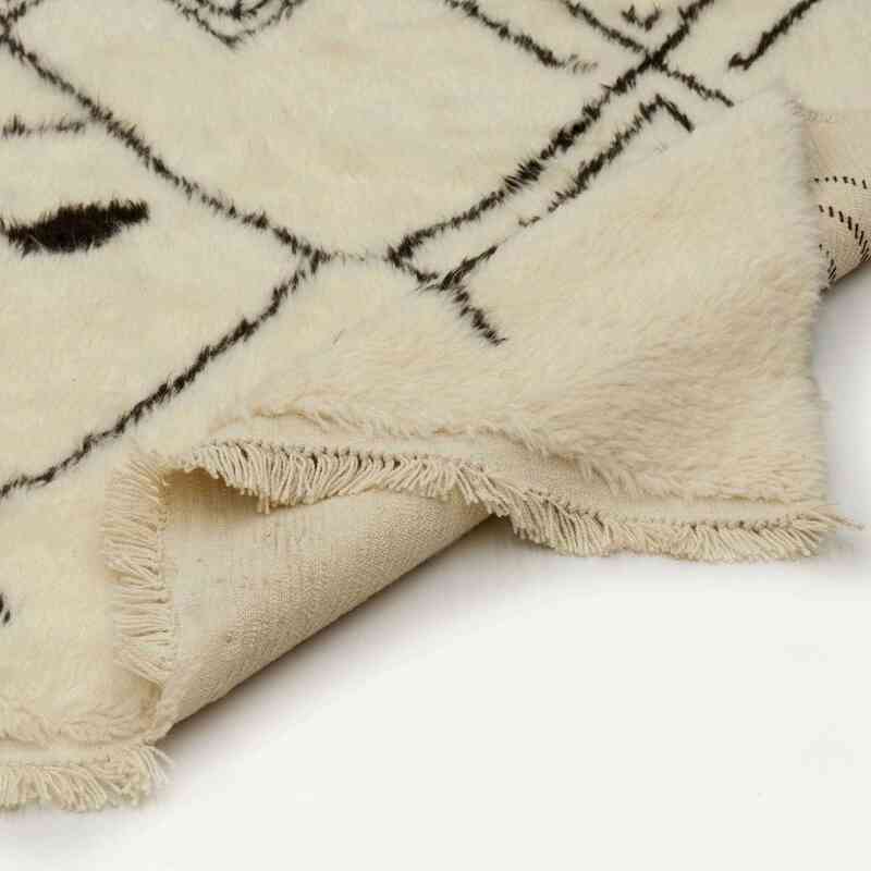 Beige, Brown New Moroccan Style Hand-Knotted Tulu Rug - 7' 2" x 10' 6" (86" x 126") - K0036291