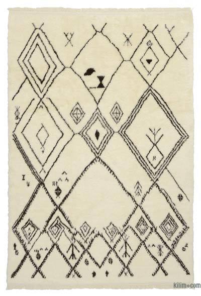 Bej, Kahverengi Fas Stili El Dokuma Tülü - 218 cm x 320 cm