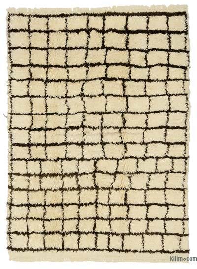 Beige, Brown Moroccan Style Hand-Knotted Tulu Rug - 6' 11" x 9' 5" (83 in. x 113 in.)