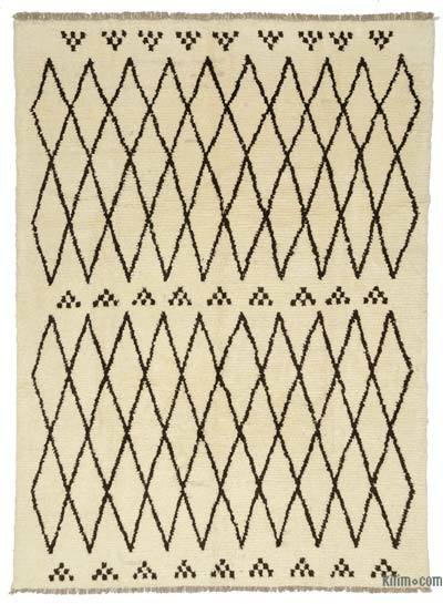 Bej, Kahverengi Fas Stili El Dokuma Tülü - 265 cm x 356 cm