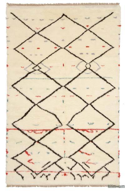 Beige, Brown Moroccan Style Hand-Knotted Tulu Rug - 6' 11" x 10' 10" (83 in. x 130 in.)