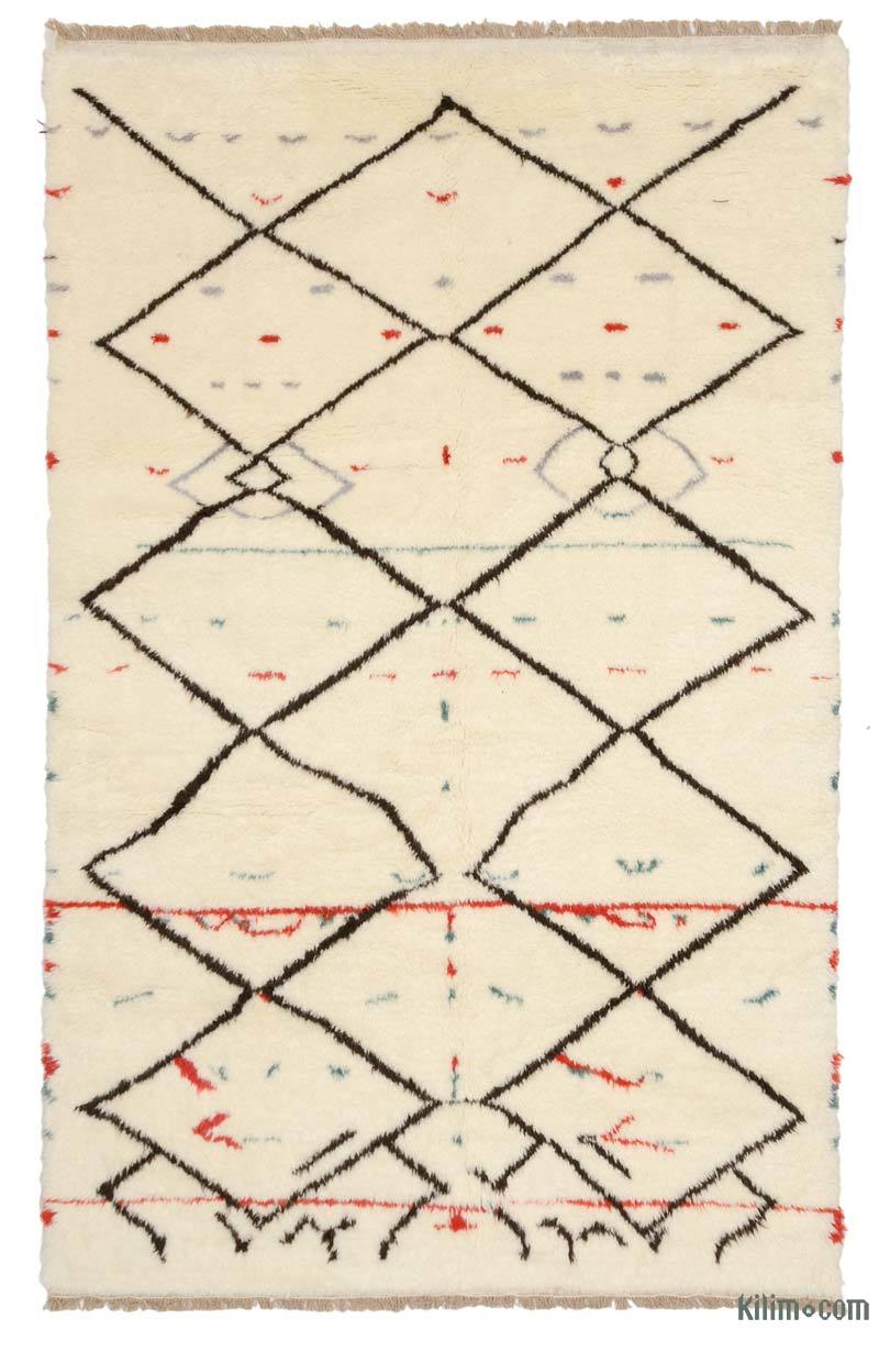 Beige, Brown Moroccan Style Hand-Knotted Tulu Rug - 6' 11" x 10' 10" (83 in. x 130 in.) - K0036296