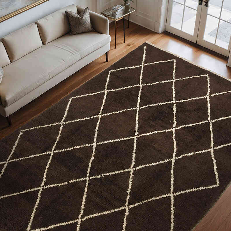 Kahverengi, Bej Yeni Fas Stili El Dokuma Tulu - 245 cm x 348 cm - K0036297