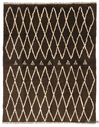 Kahverengi, Bej Fas Stili El Dokuma Tülü - 252 cm x 320 cm