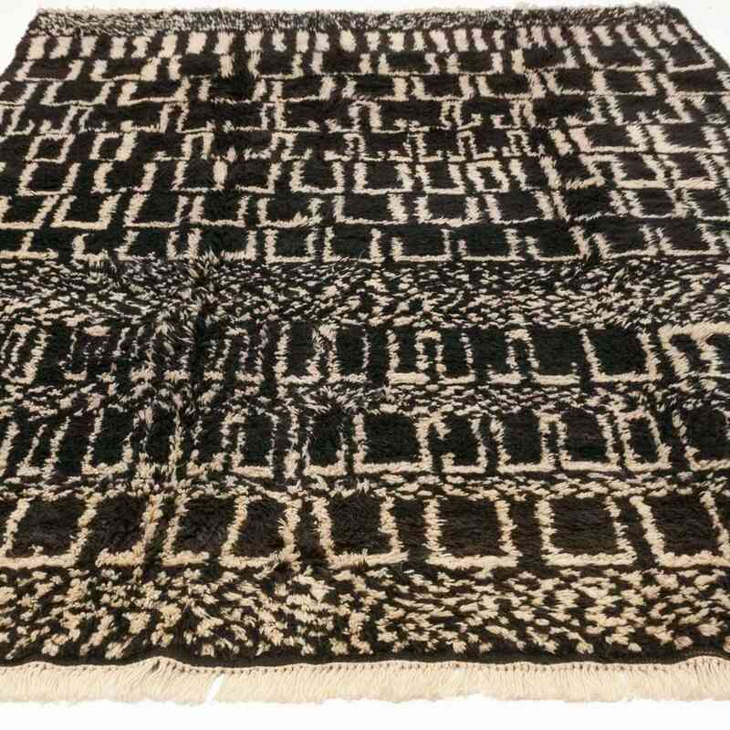 Brown, Beige New Moroccan Style Hand-Knotted Tulu Rug - 7' 7" x 10' 8" (91" x 128") - K0036299