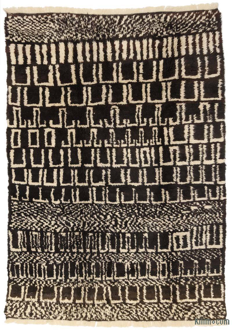 Brown, Beige New Moroccan Style Hand-Knotted Tulu Rug - 7' 7" x 10' 8" (91" x 128") - K0036299