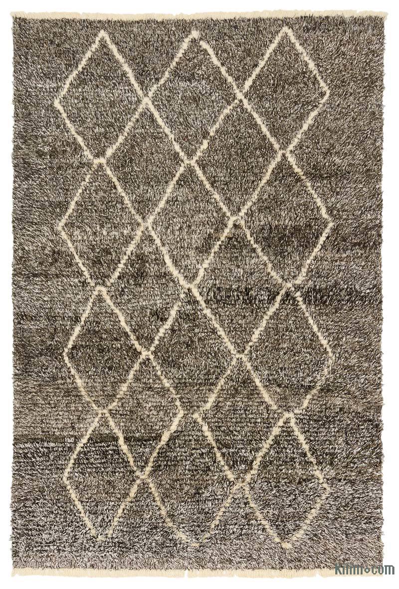Brown, Beige Moroccan Style Hand-Knotted Tulu Rug - 6'  x 8' 11" (72 in. x 107 in.) - K0036301