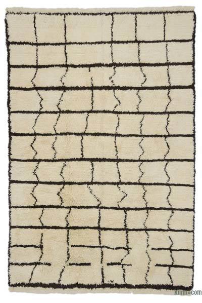 Beige, Marrón Alfombra "Tulu" de estilo marroquí anudada a mano - 202 cm x 306 cm