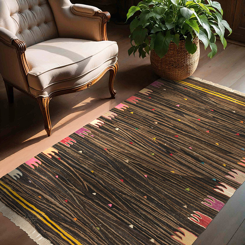 Marrón Nueva Alfombra Turca Kilim - 130 cm x 177 cm - K0036461