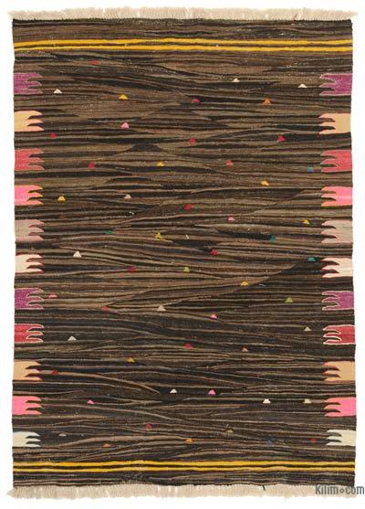 Kahverengi Yeni Kök Boya El Dokuma Kilim - 130 cm x 177 cm