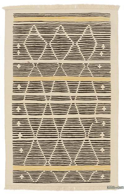 Bej, Kahverengi Yeni Kök Boya El Dokuma Kilim - 118 cm x 186 cm