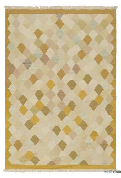 Bej, Sarı Yeni Kök Boya El Dokuma Kilim - 129 cm x 183 cm