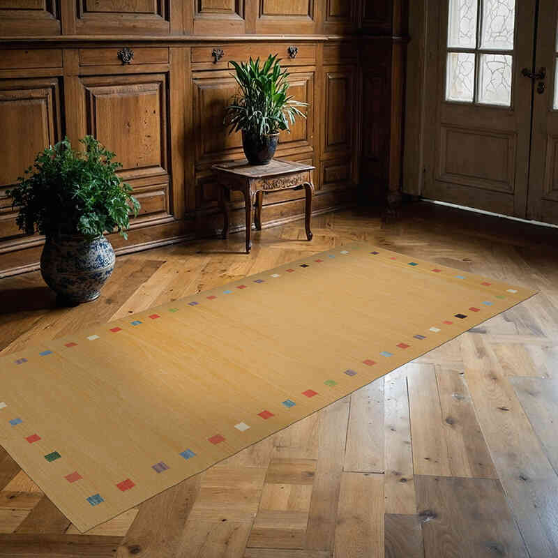 Amarillo Nuevo Kilim Turco de Pasillo  - 102 cm x 224 cm - K0036472