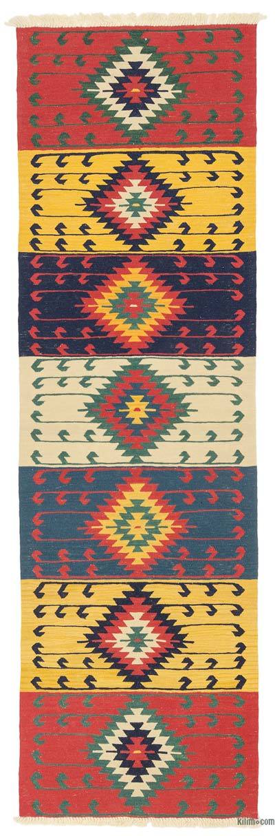 多色新土耳其Kilim Runner -2'11“ x 9'6”（35英寸x 114英寸）